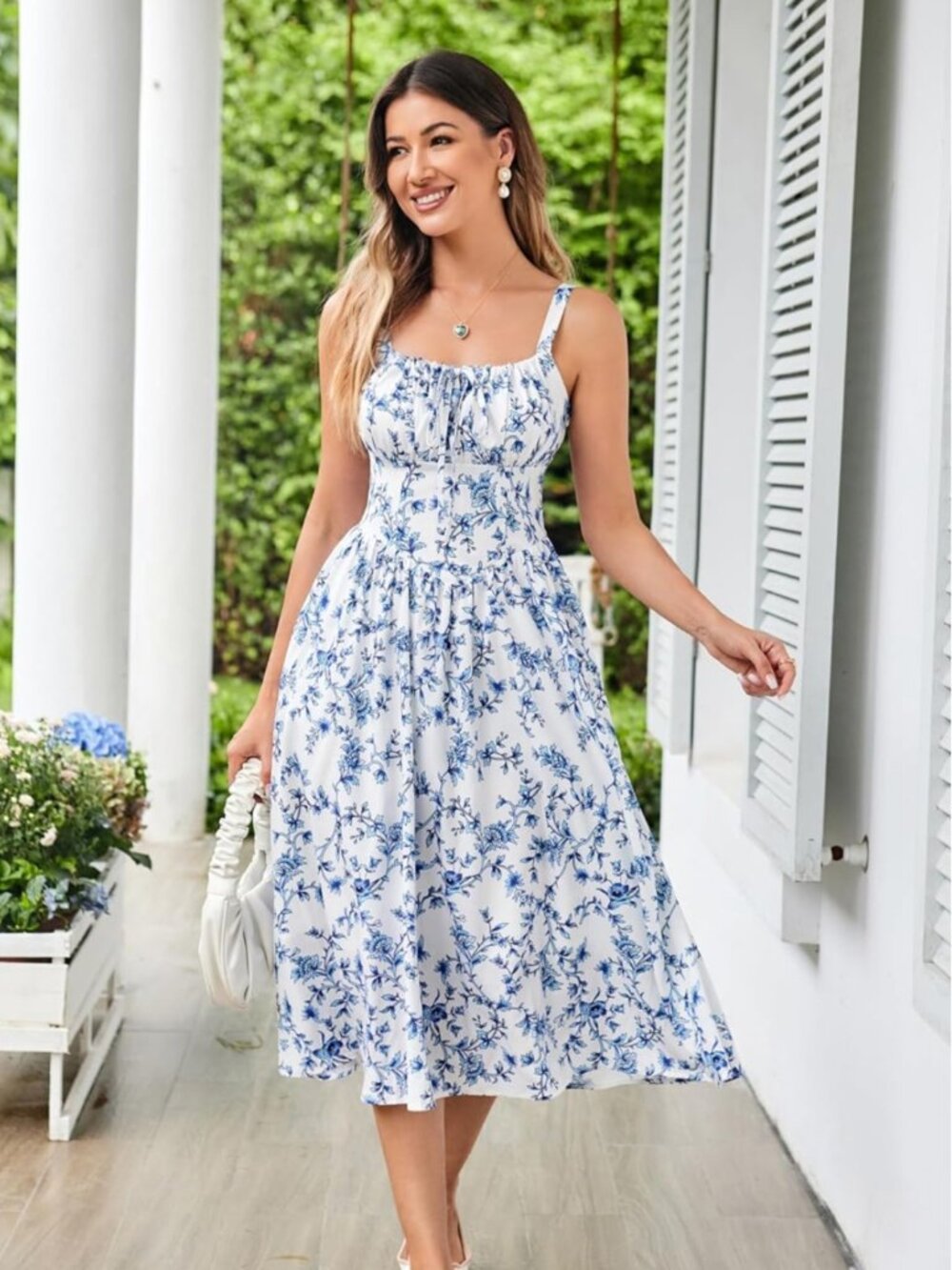 Scarlet Darkness Women's Blue White Floral Midi Dress